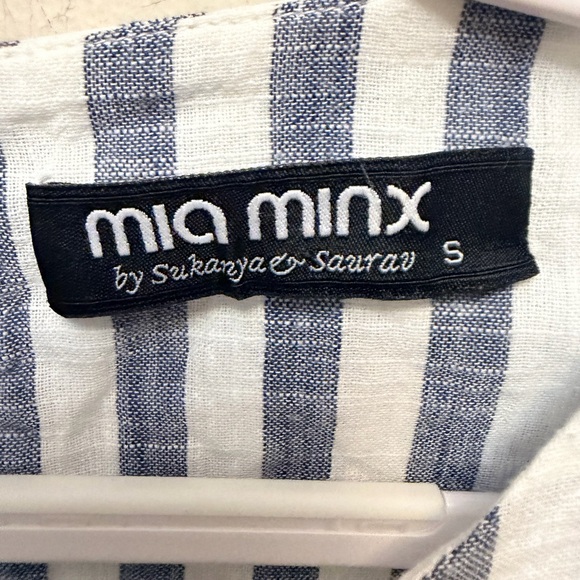 MIA MINX Cotton 3/4 Length Sleeve Striped Blue and White Dress - Picture 2 of 8